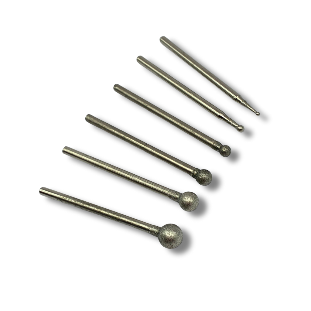 range of six Diamond Ball Burrs 400# Fine in various diameter sizes from 1mm - 6mm