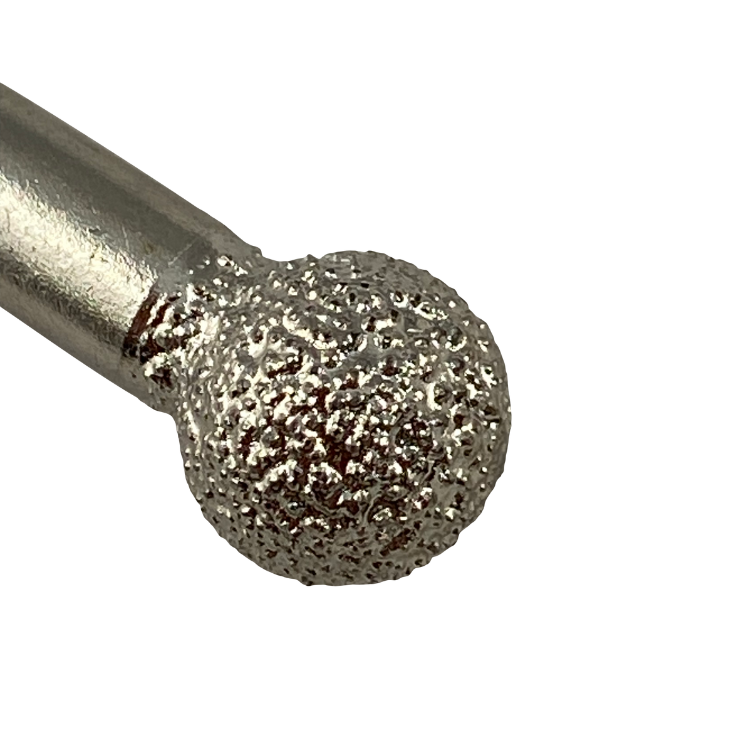 close up of vacuum-brazed diamond ball burr for rapid material removal and stone carving