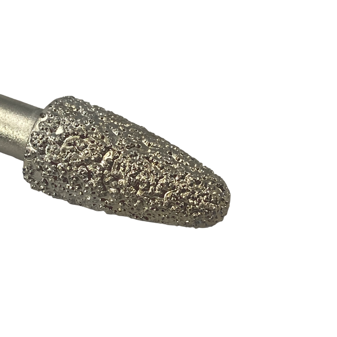 Close up of the diamond grit of a vacuum brazed diamond bullet burr, 1omm diameter