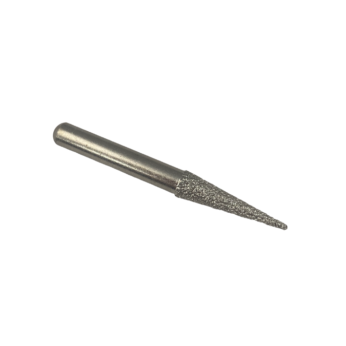 A vacuum brazed diamond point burr 6mm in diameter, with a 20-degree angle, mounted on a 6mm shank.