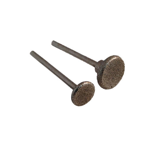Two large Diamond Round Edged Wheel Burrs 12mm and 16mm diameter, mounted on 2.35mm shanks