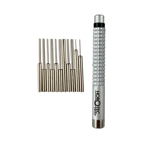 10.533 pin punch tool set for removing friction pins from watch bracelets handle and 11 pins shown
