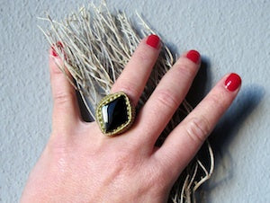 Obsidian Macrame Ring