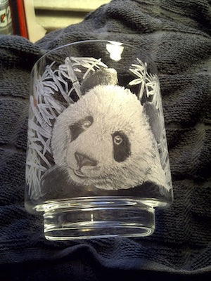 Glass Engraving of a Panda by Diamond Dust Engraving.