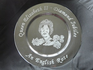 Glass Engraved, Queen Elizabeth Diamond Jubilee Plate