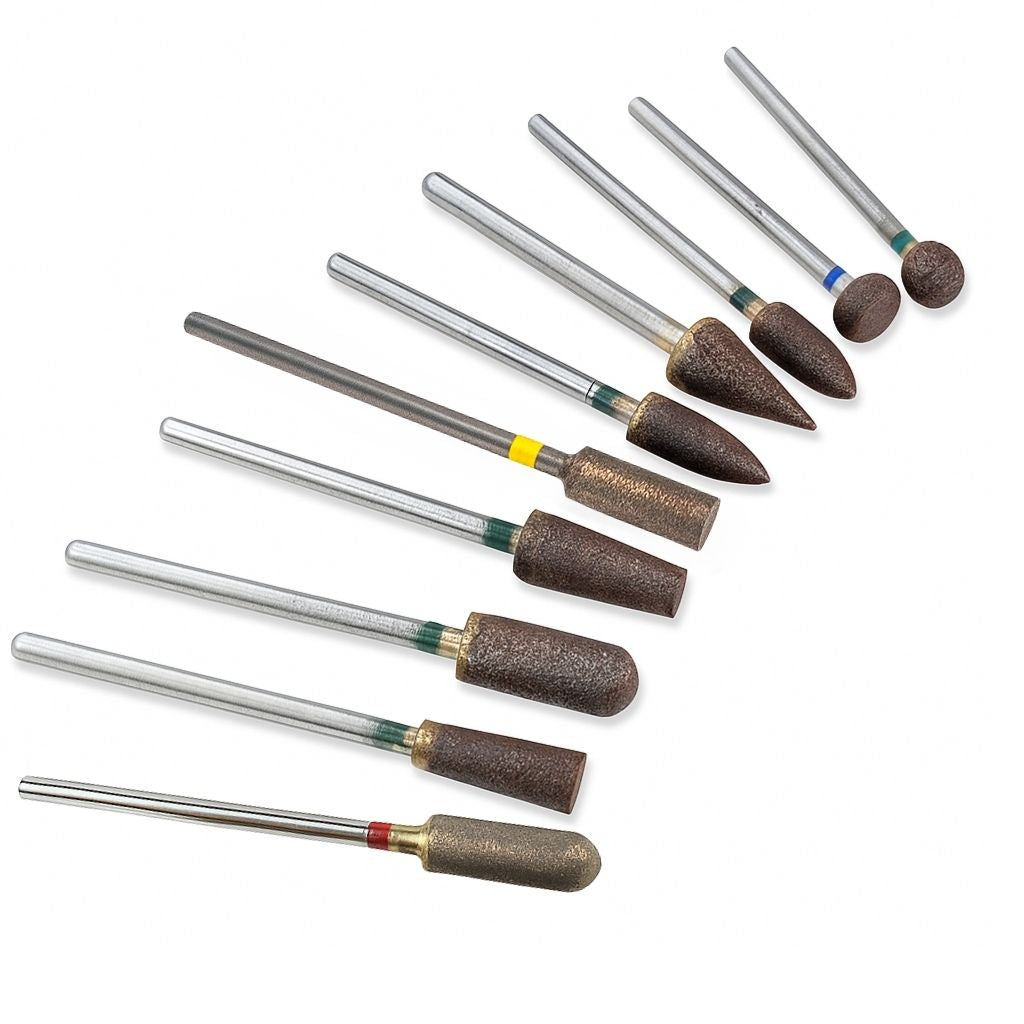 showing a range of different sintered burrs in a variety of shapes