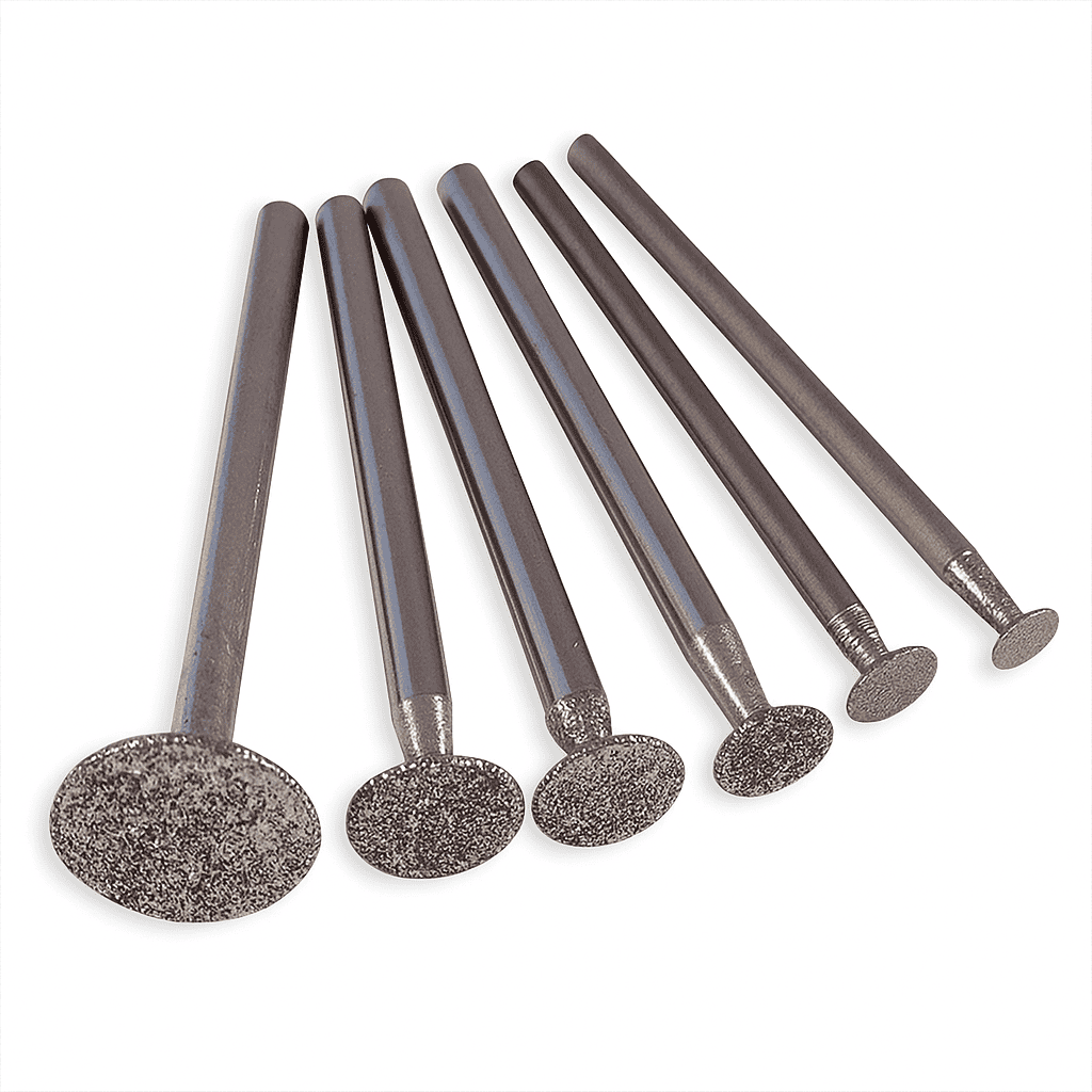 six diamond disc burrs for engraving and carving glass, stone, ceramics, wood, bone and all hard materials