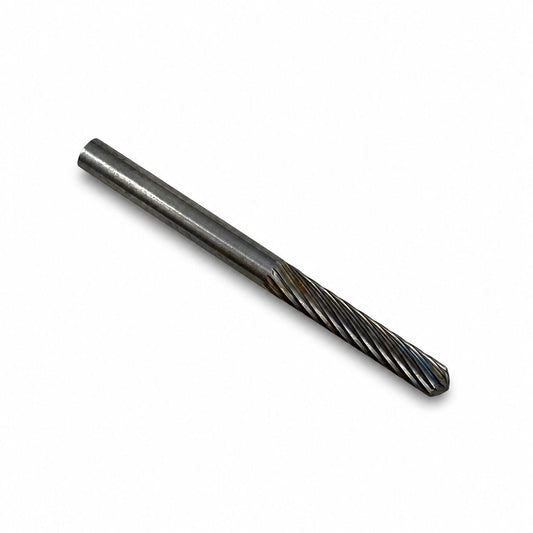 3 millimetre carbide cylinder burr with round nose, single cut, for your Dremel with a 3 millimetre shank or 0.125 inch shank