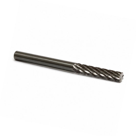 3mm carbide cylinder end cut burr with a 3mm shank, double cut flutes on a white background. 
