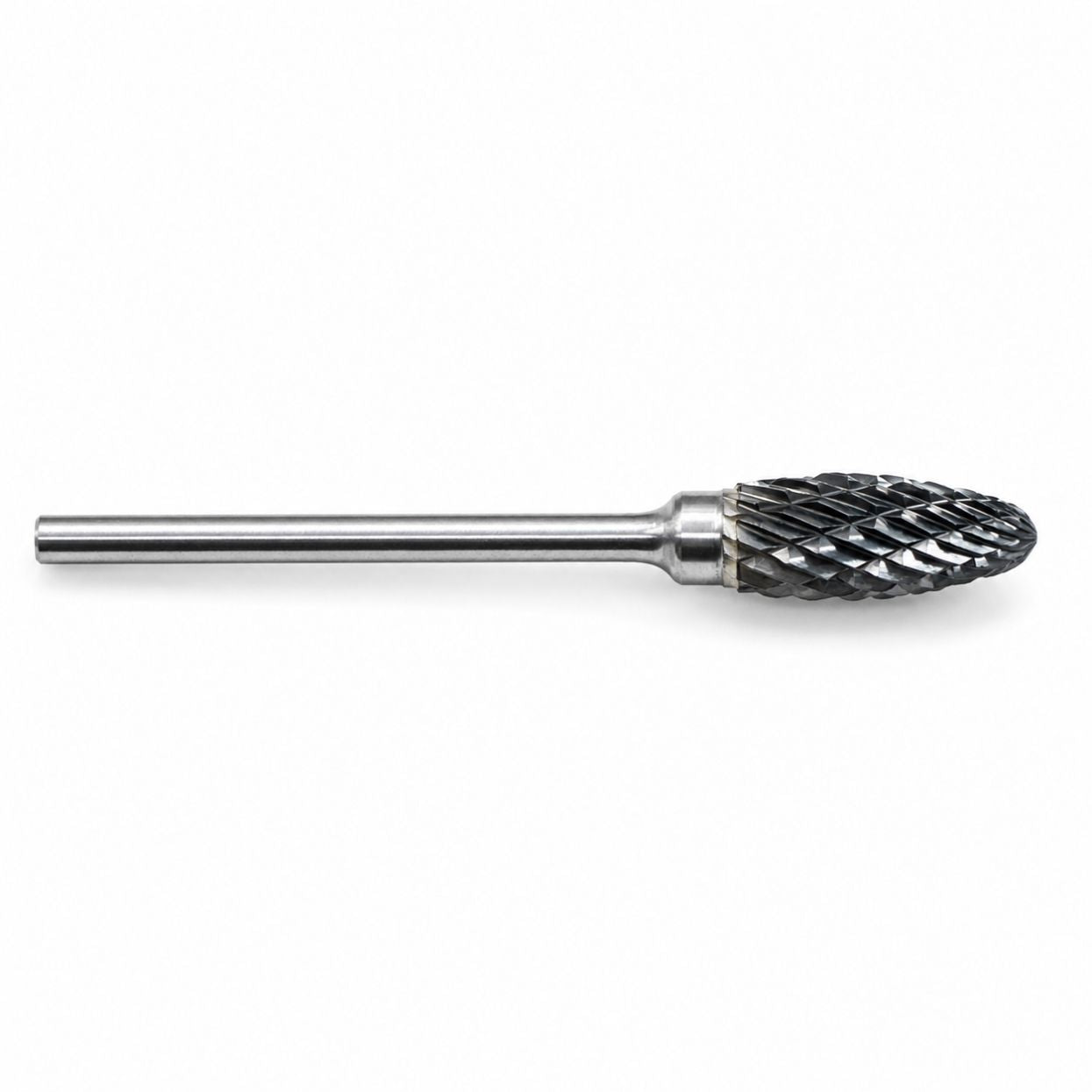 6mm Tungsten Carbide Flame Burr with a 2.35mm Shank on a white background