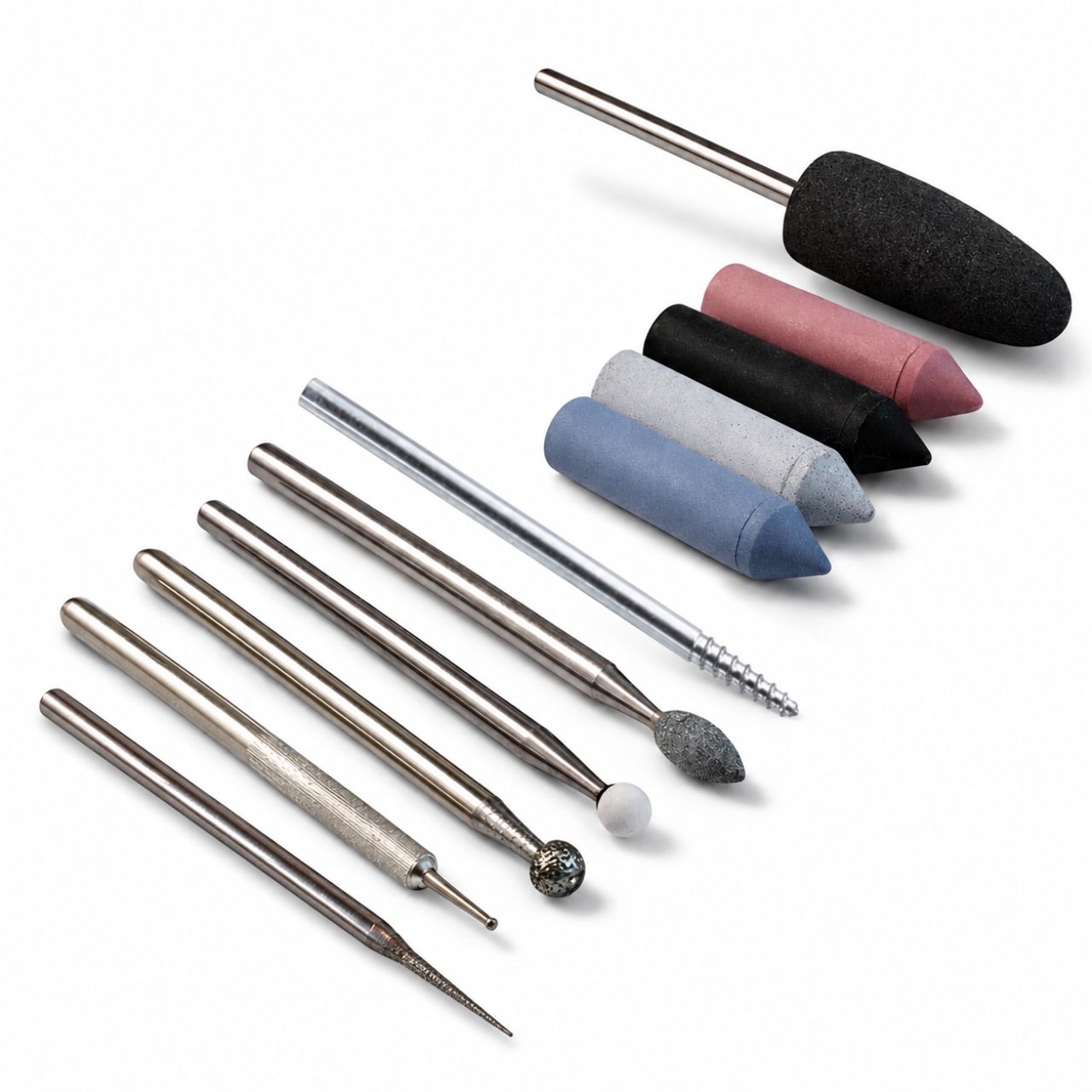 Ten piece Glass engraving kit with diamond burrs, stone burrs and polishers (2.35mm shank)