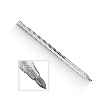 Tungsten Carbide Scriber with a close-up inset of its nib on a white background