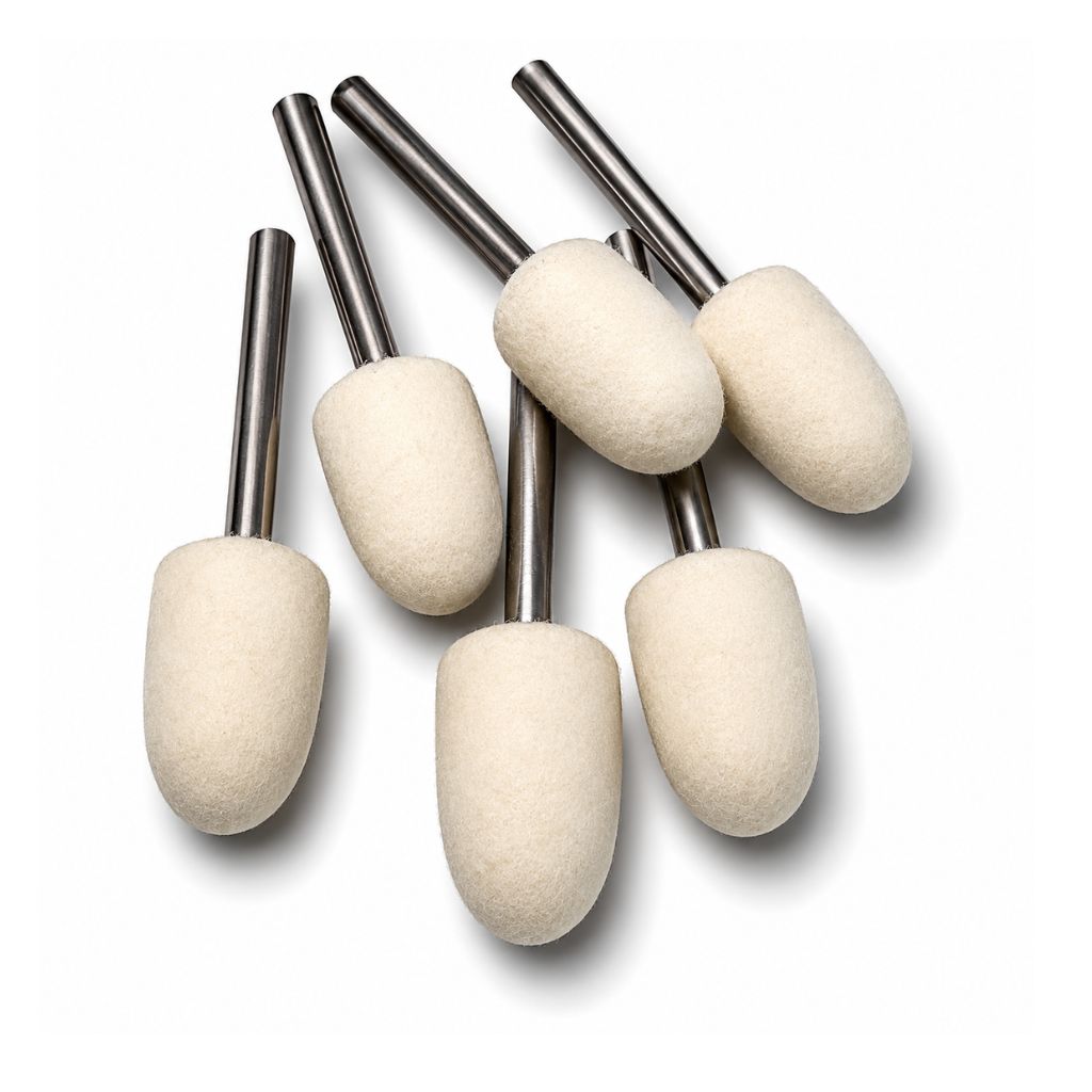 Mounted Felt Polishing Bobs. 10mm Cone, pack of six on a steel 3mm shank