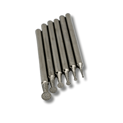 six small diamond disc burrs with a 2.35mm shank for engraving and carving glass, stone and gemstones