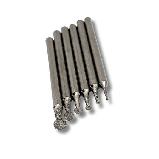 six small diamond disc burrs with a 2.35mm shank for engraving and carving glass, stone and gemstones