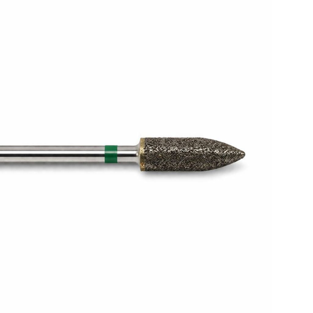 close up of tip of sintered diamond burr 5mm bullet. mounted on a  2.35mm shank