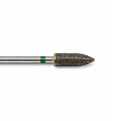 close up of tip of sintered diamond burr 5mm bullet. mounted on a  2.35mm shank