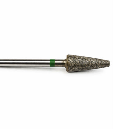 close up of sintered diamond burr 5mm flat end taper. mounted on a  2.35m shank