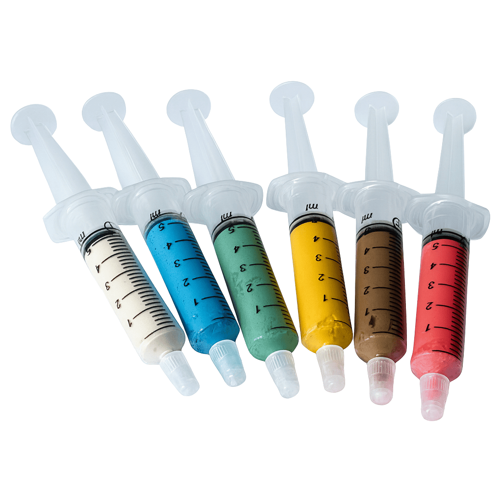 Diamond polishing paste syringes in 6 micron grades from 0.25–90µm, used for polishing metal, glass and jewellery.