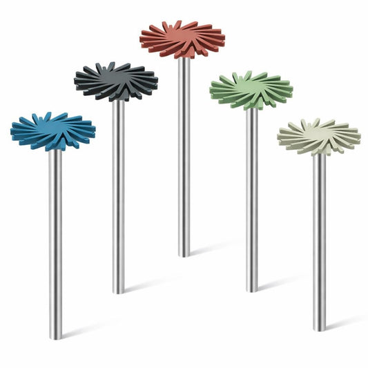 five EVEFLEX TWIST Radial Mounted Polishing Discs on steel shanks