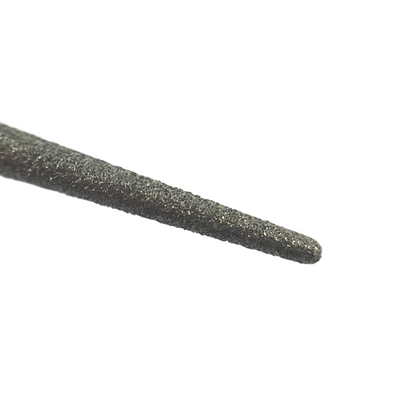 Fine grade 600 grit round diamond file close up of tip