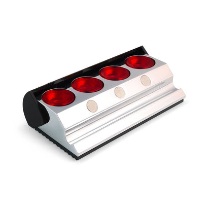 Horotec 17.201 Watchmakers Oil Cups Set. 4 oil cups set in a chrome-plated stand with 3 holes filled with pith wood and a moving black plastic lid. 