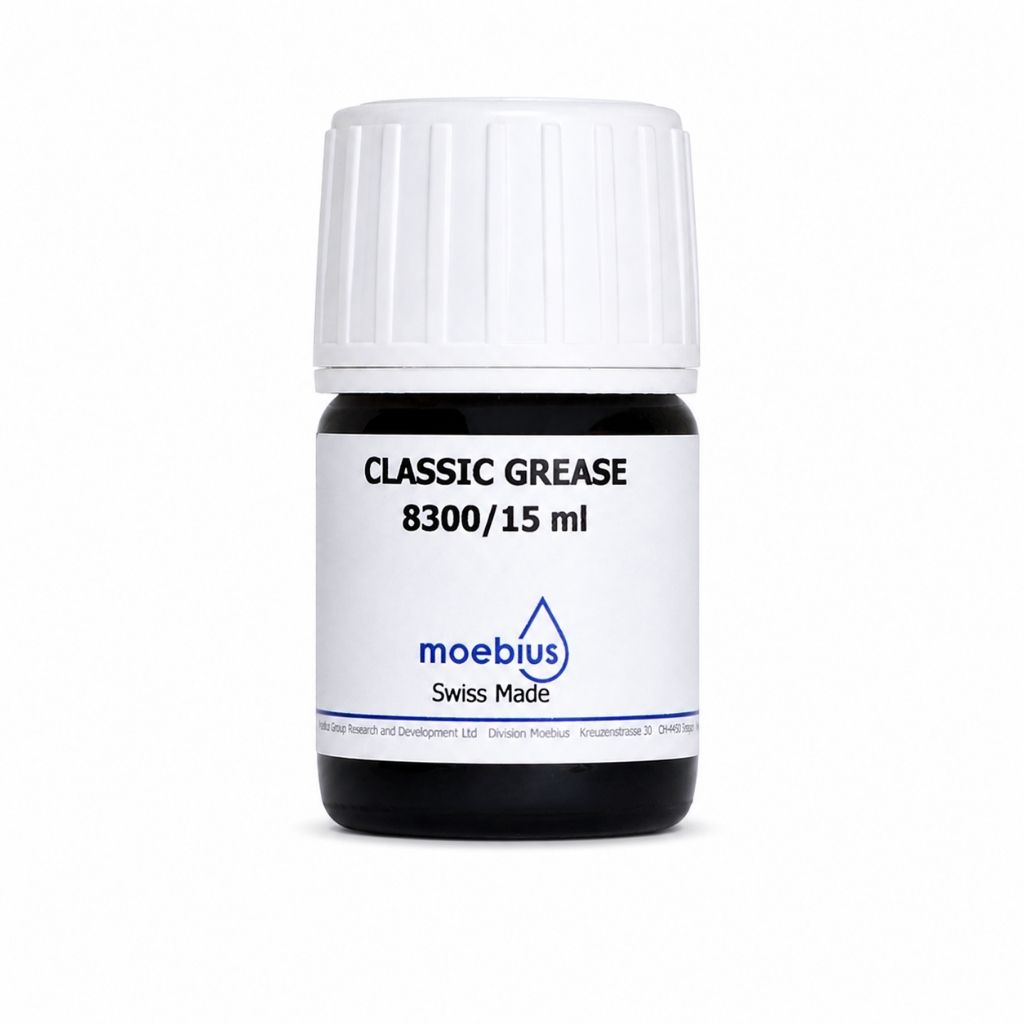 Bottle of moebius Classic Grease 8300/15 ml on a white background