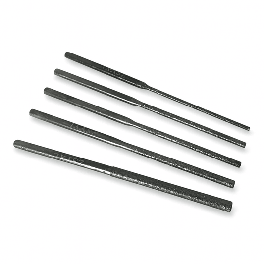 extra coated length diamond drill bits for drilling holes and grinding in stone, glass, shell, beads. 2.35mm shank. range of five sizes shown