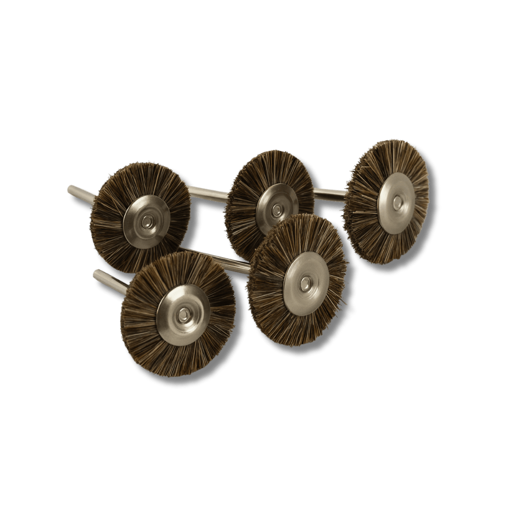 Pack of 5 Brown bristle brushes for polishing and cleaning metals