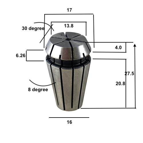 Specifications and dimensions of ER16 Collet-1