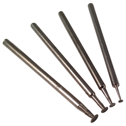 Four small diamond disc burrs with a 2.35mm shank for engraving and carving glass, stone and gemstones