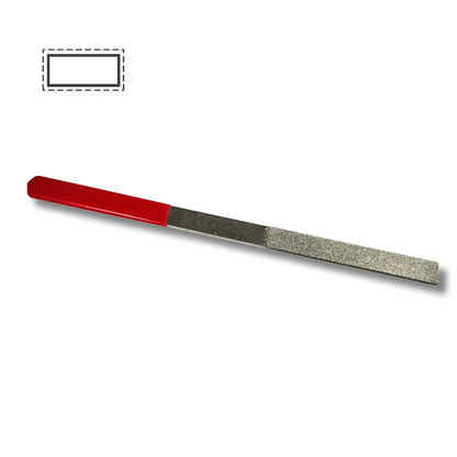 large, coarse flat diamond file, 150 grit with red rubber handle